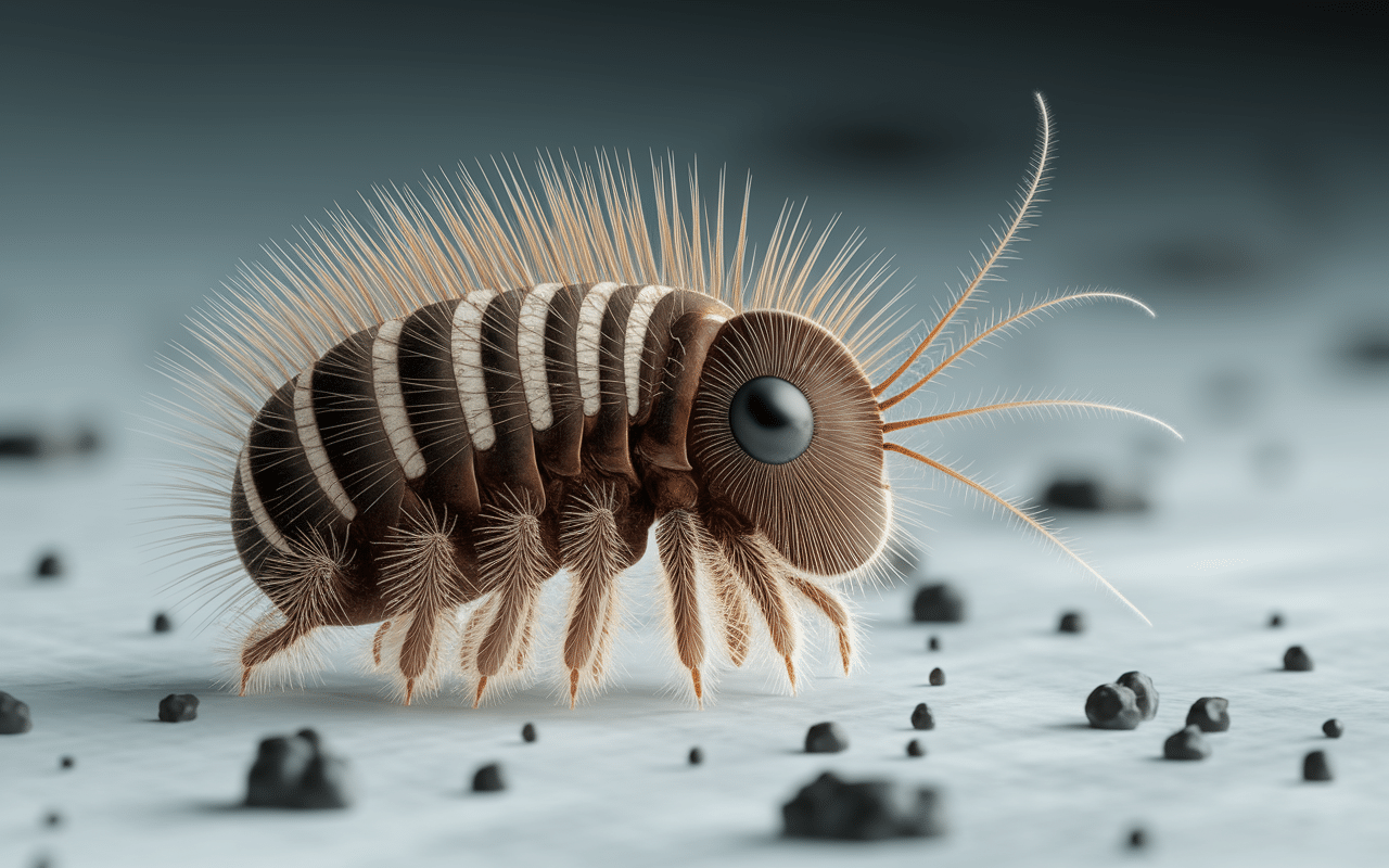 Vue macro d'une larve anthrene de lit sur matelas