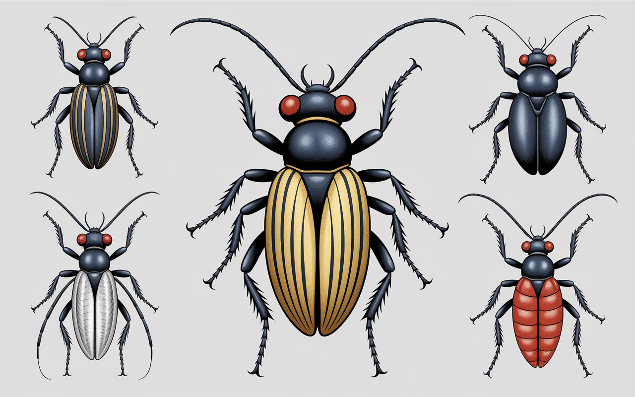 illustration scientifique insecte noir maison charançon moucheron anthrène poisson d'argent fourmi