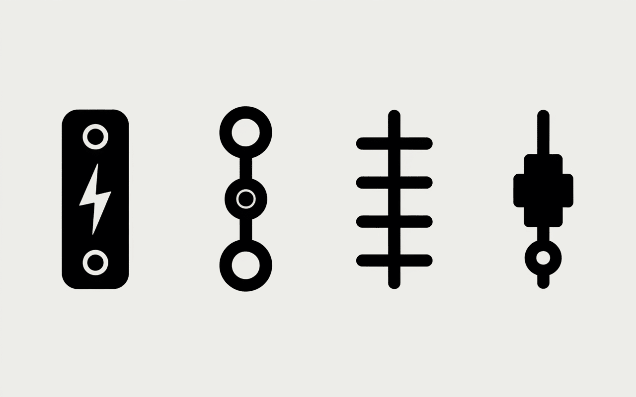 Comparaison symbole disjoncteur et autres appareillages electriques