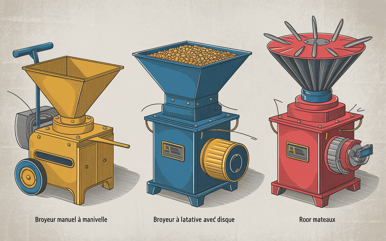 Illustration types broyeurs vegetaux fabrication