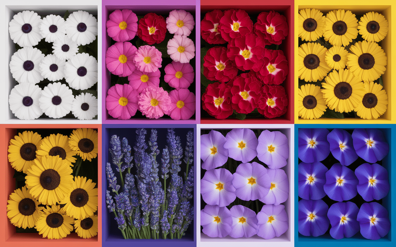 Palette de fleurs classées par couleur