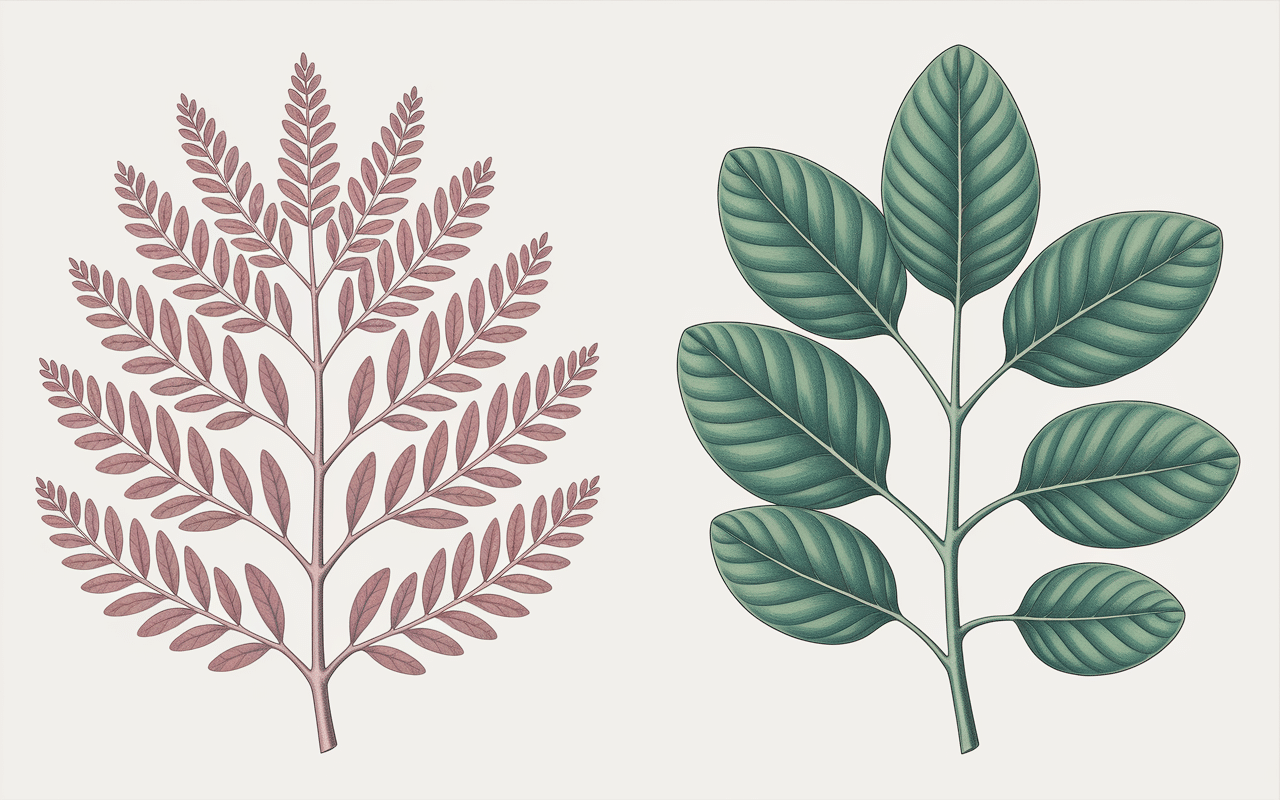 Comparaison visuelle des feuilles de peperomia et pilea