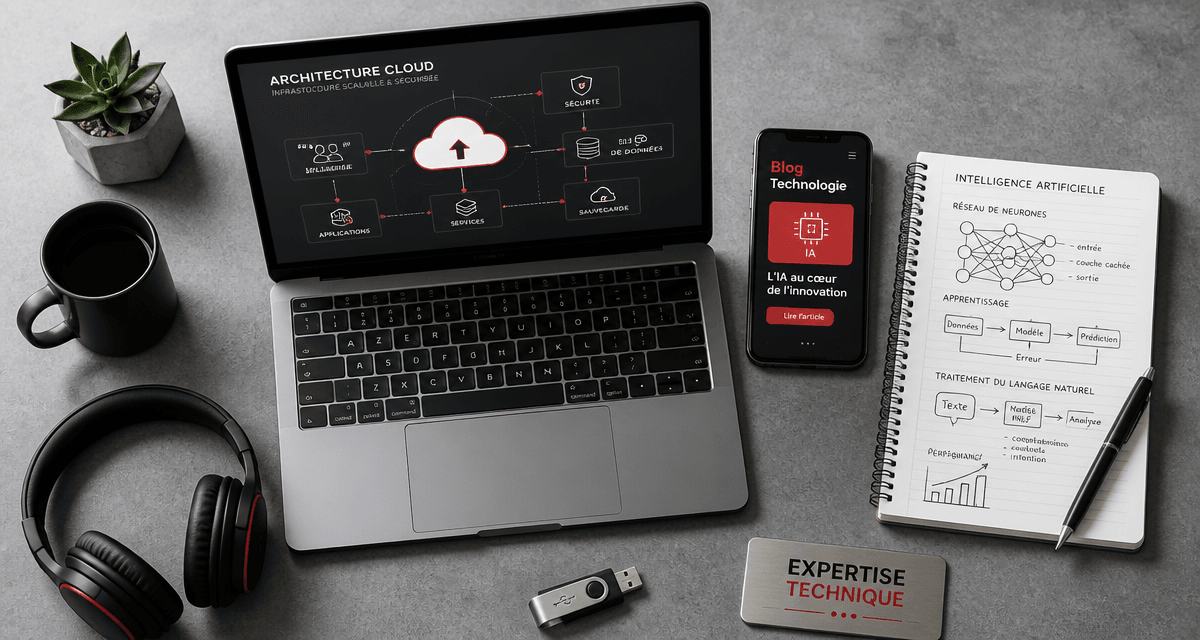 Bureau moderne avec blog technologie et outils innovation