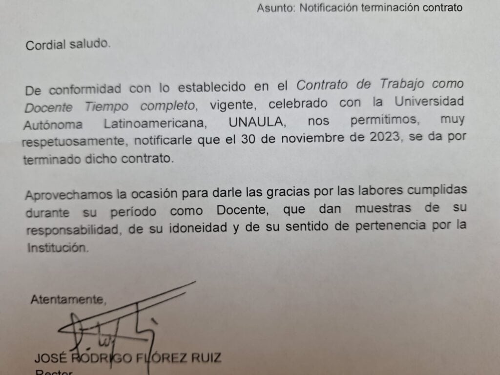 DENUNCIA: Problemas para las garantías laborales de profesores y empleados en la Universidad Autónoma Latinoamericana de Medellín (UNAULA)
