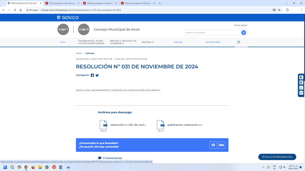 Denuncia por Anomalías en la Convocatoria Pública N° 002 de Noviembre de 2024 para la Provisión del Cargo de Secretario General del Concejo Municipal de Anzá