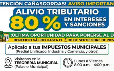 Cañasgordas ofrece alivio tributario del 80 % en intereses hasta el 30 de septiembre