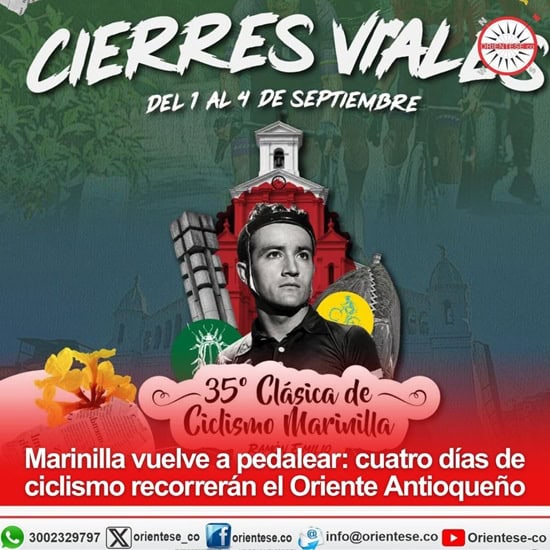 Pelotón de ciclistas en carretera durante la Clásica de Marinilla