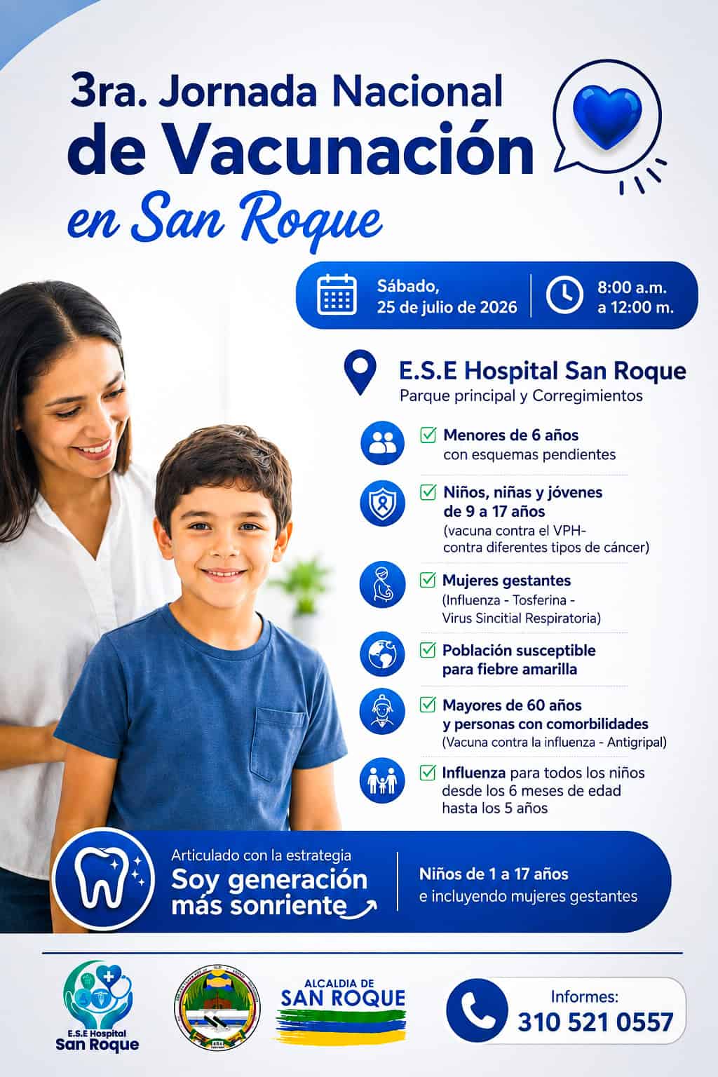 Captura del aviso de vacunación San Roque en el portal del Hospital Municipal San Roque