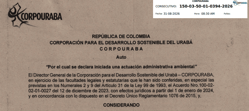 Corpouraba abre actuación para evaluar aprovechamiento forestal en predios de San Juan de Urabá y Arboletes Aviso oficial de CORPOURABA sobre aprovechamiento forestal en predios de Urabá