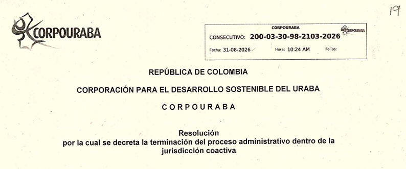 Aviso de CORPOURABÁ sobre notificación personal a personas y entidades citadas