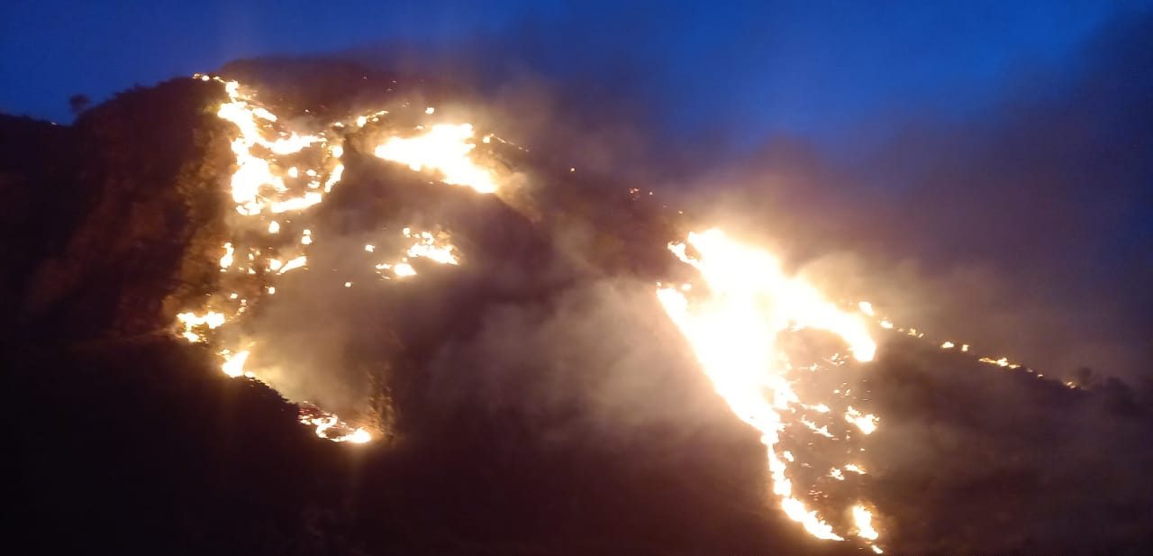 Guardaparques durante atención de incendios forestales en zona de montaña