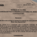 Corpourabá otorga permiso de ocupación de cauce en el río Guadualito, en Turbo