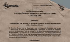 Corpourabá otorga permiso de ocupación de cauce en el río Guadualito, en Turbo