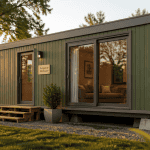 bungalow préfabriqué moderne 15m2 façade verte sur terrain