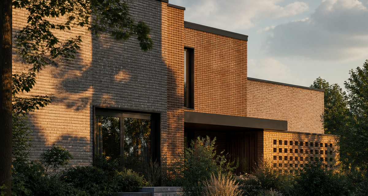 facade brique maison contemporaine en fin de journée