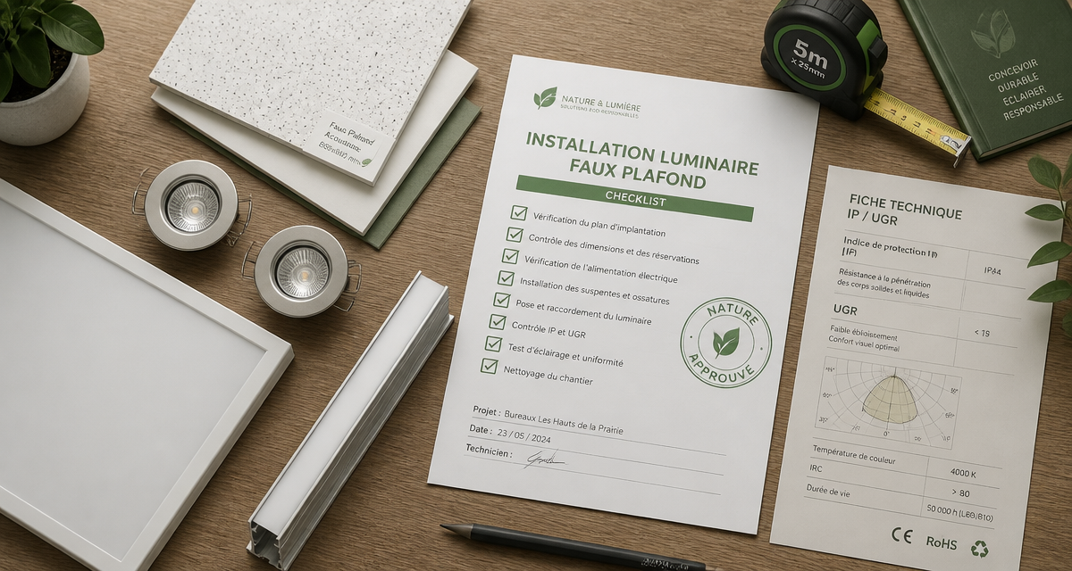 luminaire faux plafond échantillons spots LED checklist