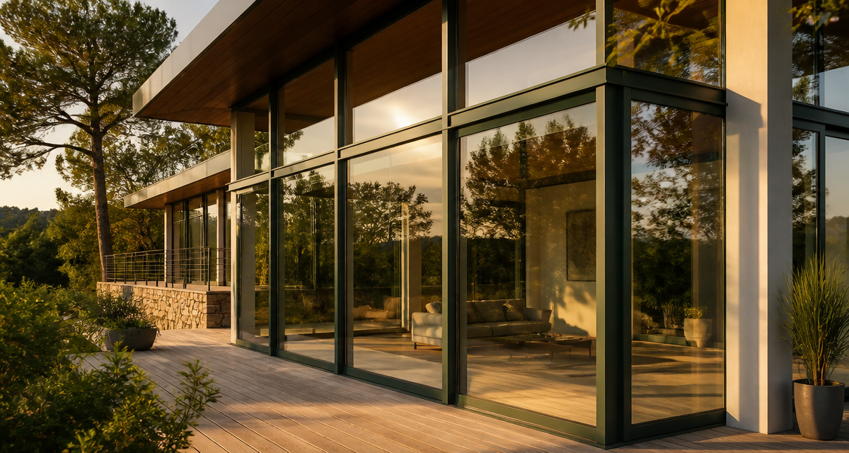 maison mur rideau en verre et aluminium façade