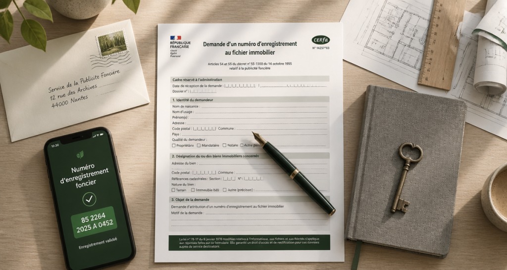 numéro d'enregistrement foncier sur bureau d'architecte