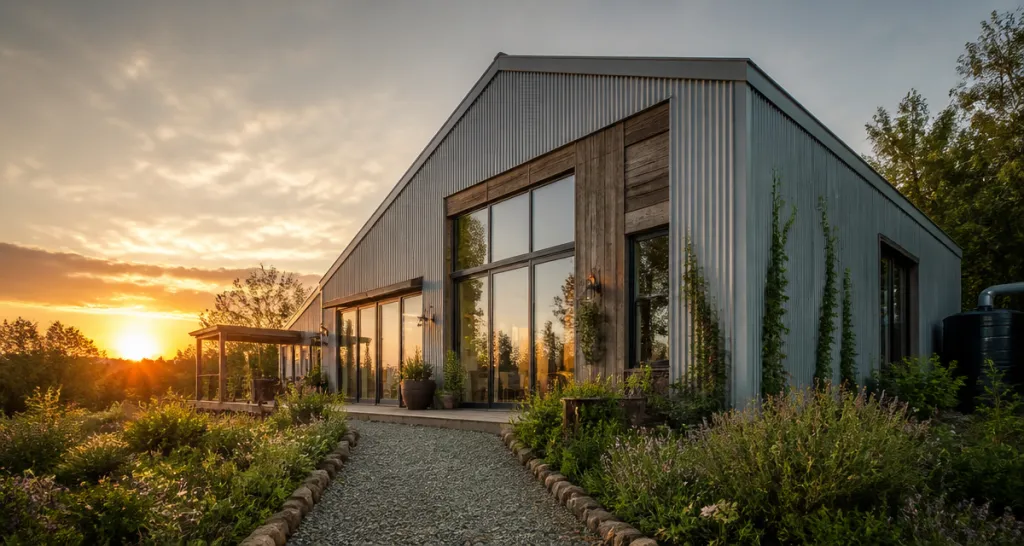 hangar aménagé en maison avec façade contemporaine