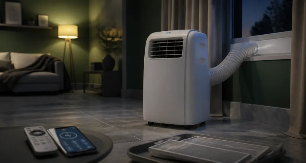 klarstein climatiseur avis : photo appareil mobile en intérieur moderne