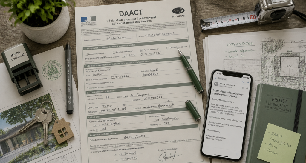 oubli déclaration achèvement travaux formulaire DAACT sur bureau