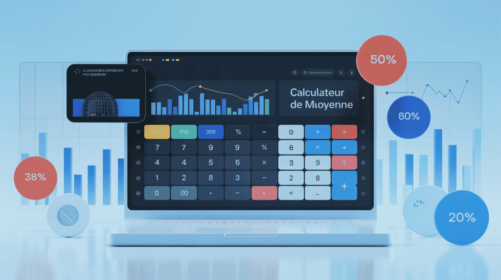 interface moderne calculateur de moyenne avec graphiques et chiffres
