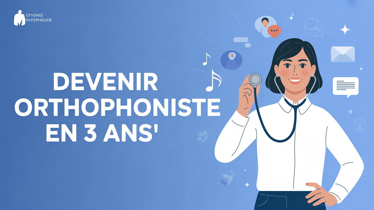Illustration devenir orthophoniste en 3 ans personne en blouse blanche avec stethoscope