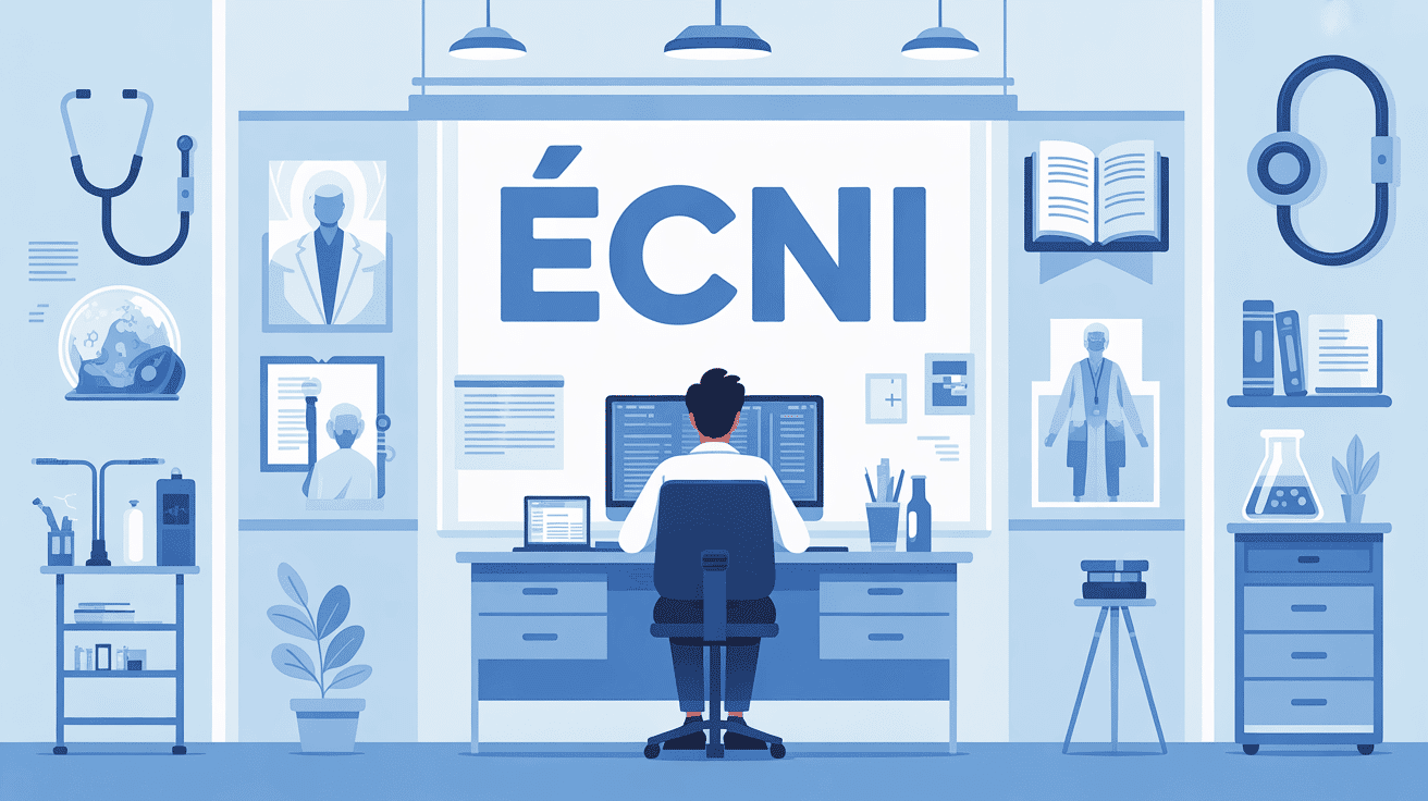 étudiant en médecine devant ordinateur examen ecni