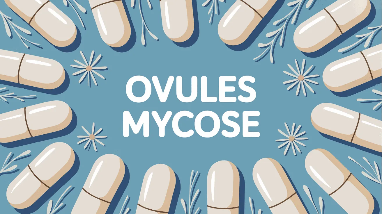 Illustration ovules mycose sur fond bleu floral