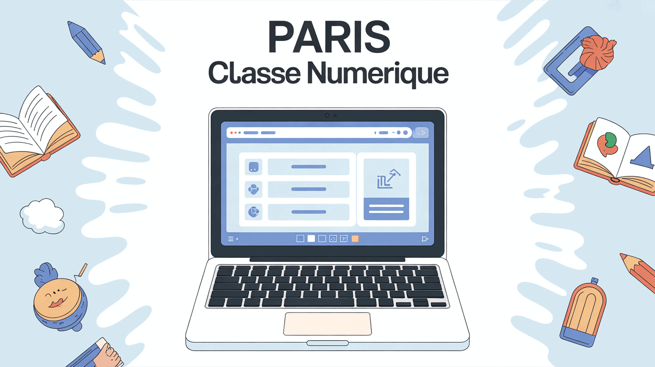 Illustration stylisée ordinateur portable interface éducative moderne