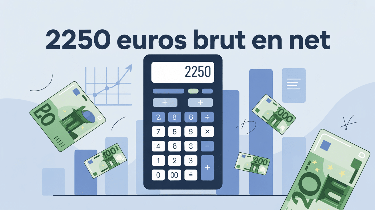Calculatrice et euros pour 2250 brut en net