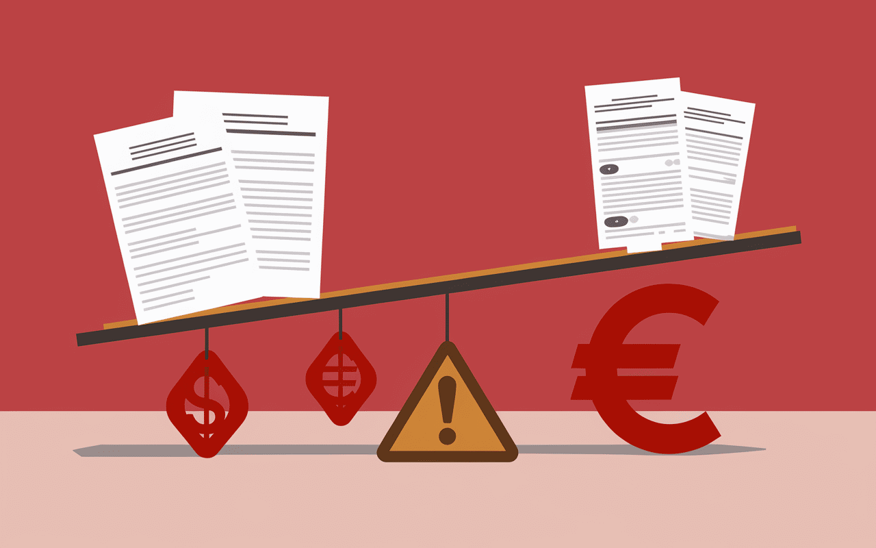 Balance déséquilibrée illustrant pénalités TVA