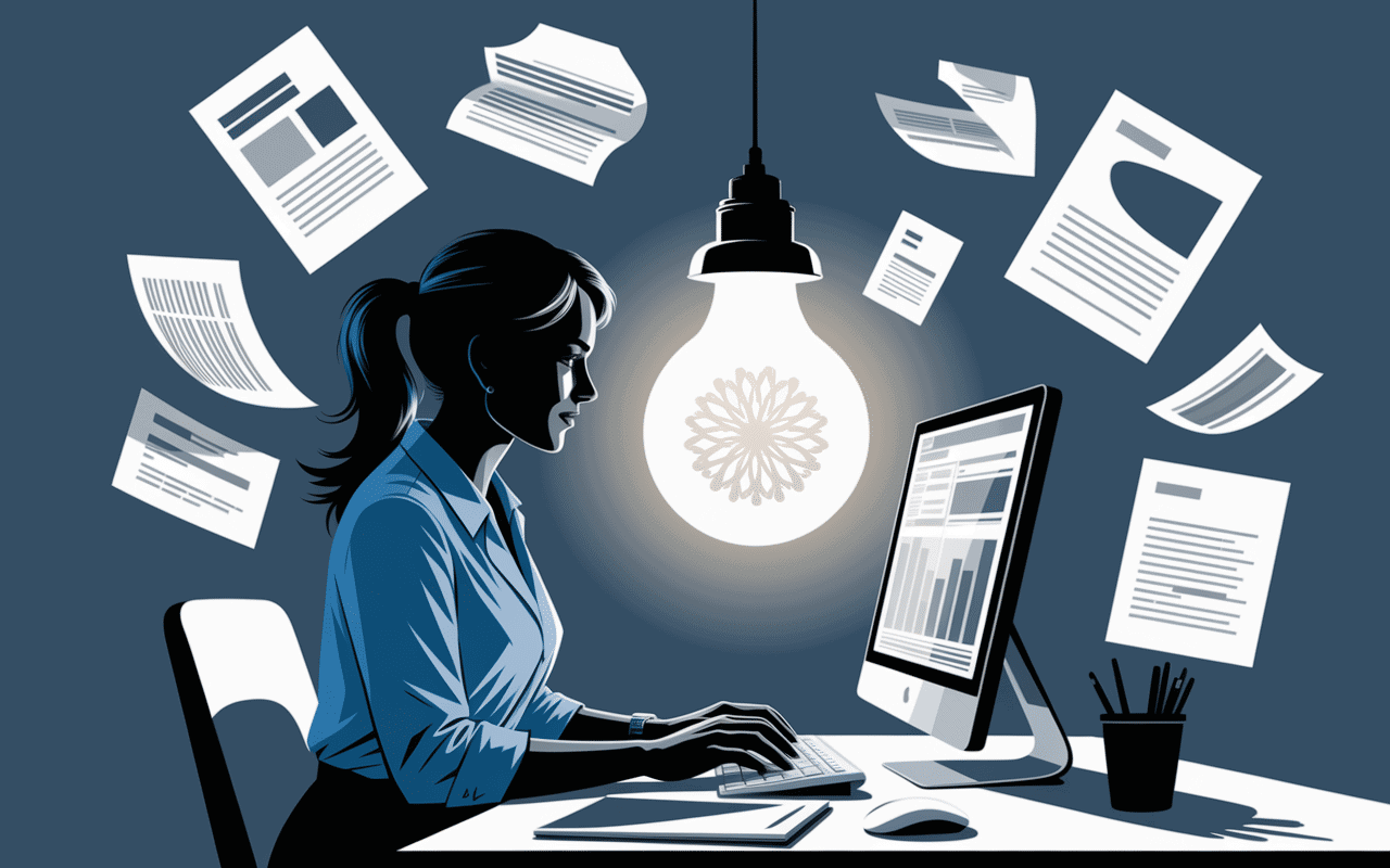 Créativité pour slogan secrétaire indépendante devant ordinateur