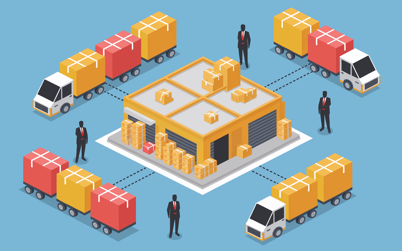 Schéma flux marchandises central distribution center et magasins