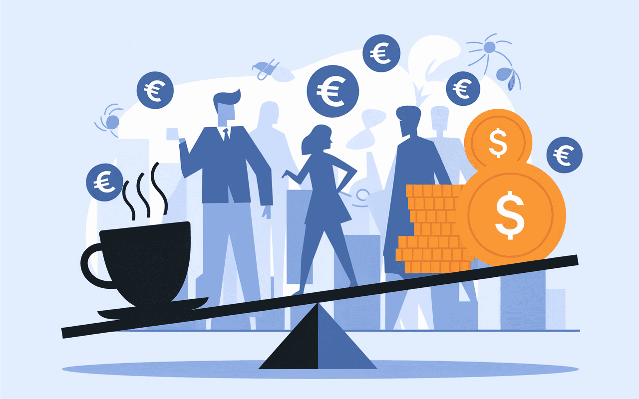 cofix balance prix fixe tasse café personnes urbaines