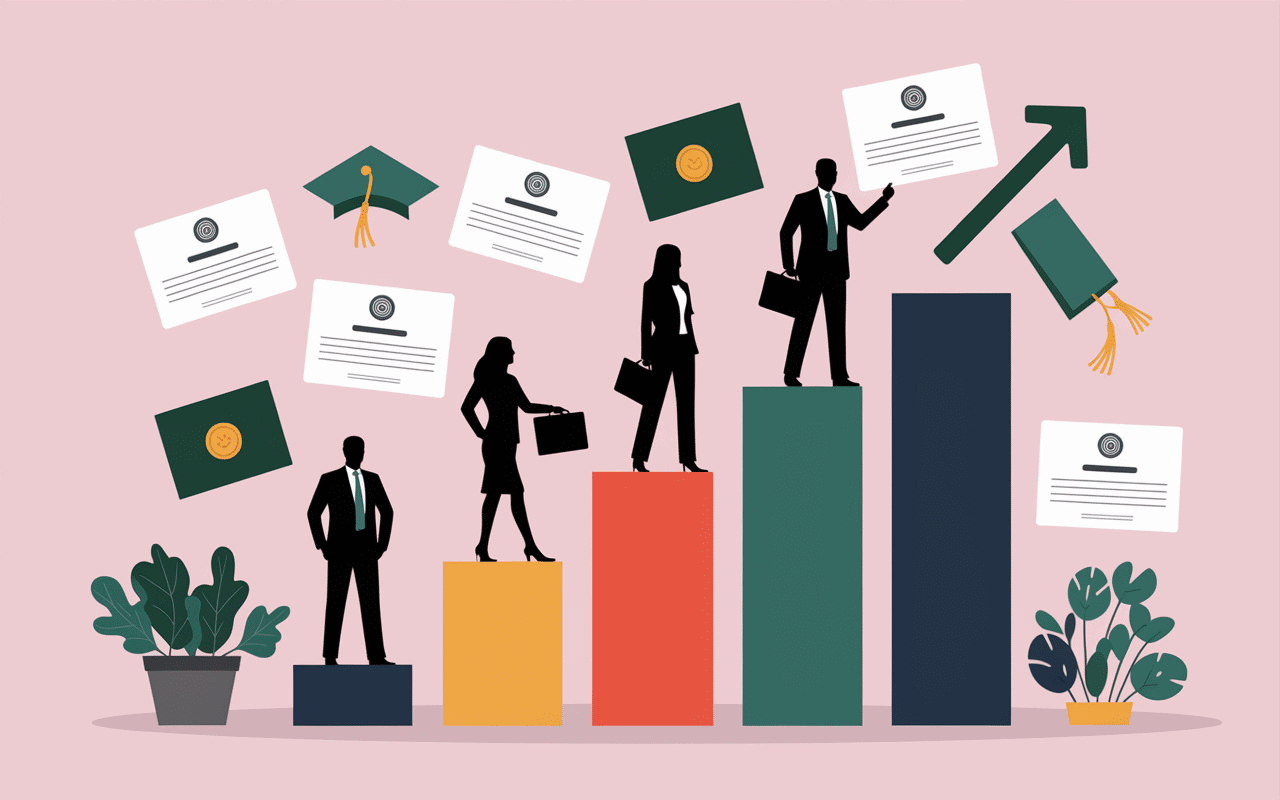 Illustration metier en k progression de carrière