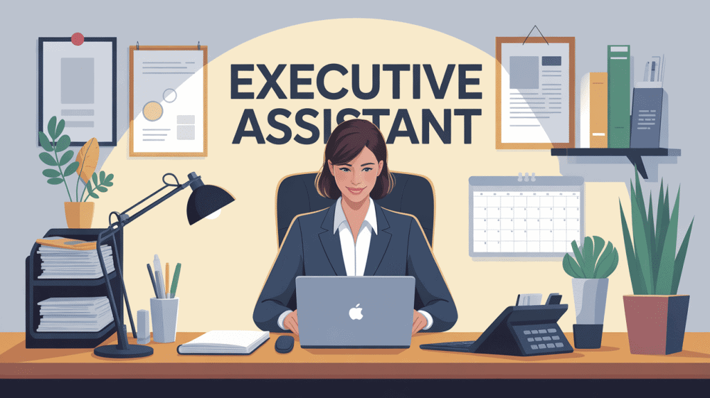 executive assistant job description silhouette femme bureau laptop