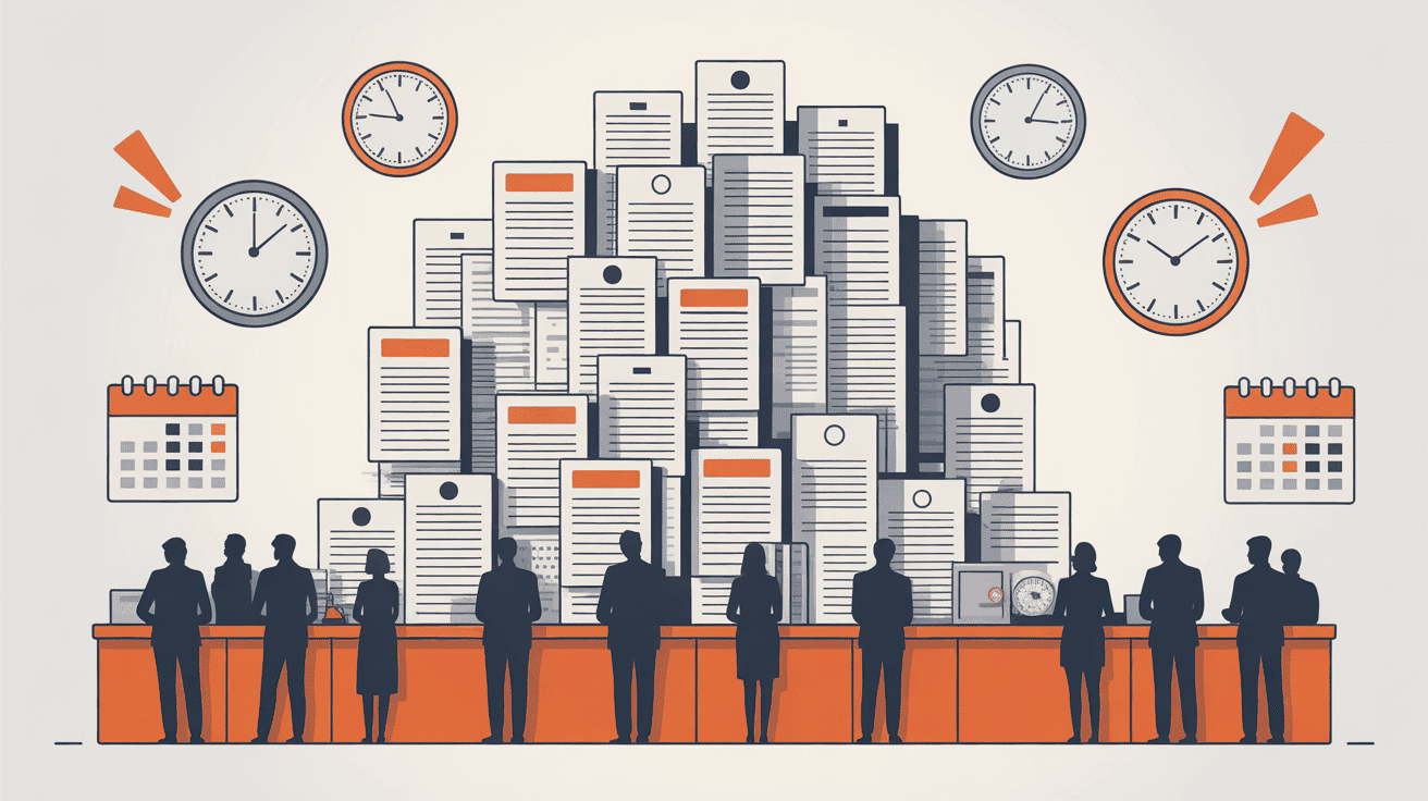 Inconvénient de déclarer une maladie professionnelle, pile de dossiers, délais, file d'attente