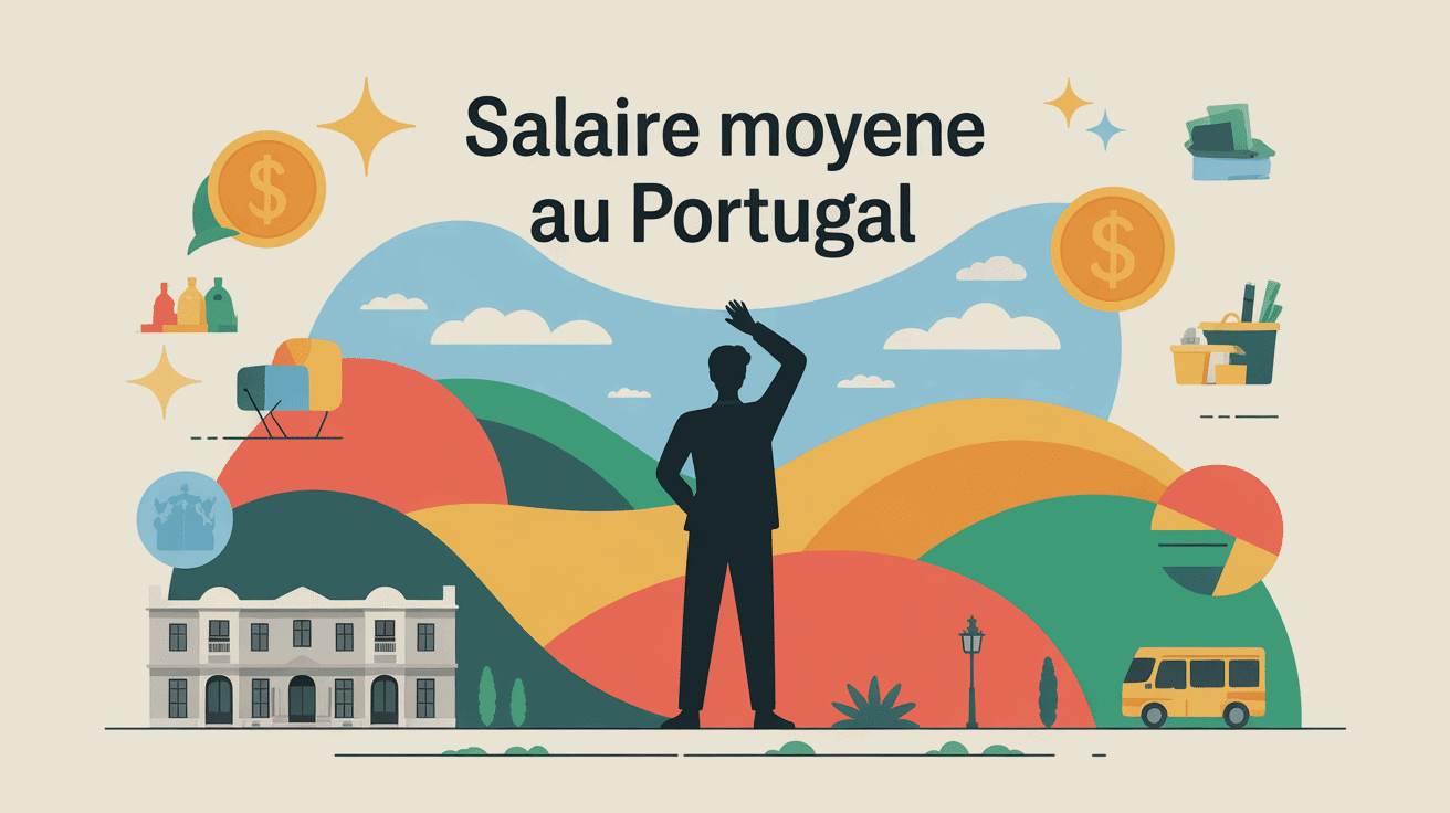Illustration moderne du salaire moyen au Portugal, argent et quotidien