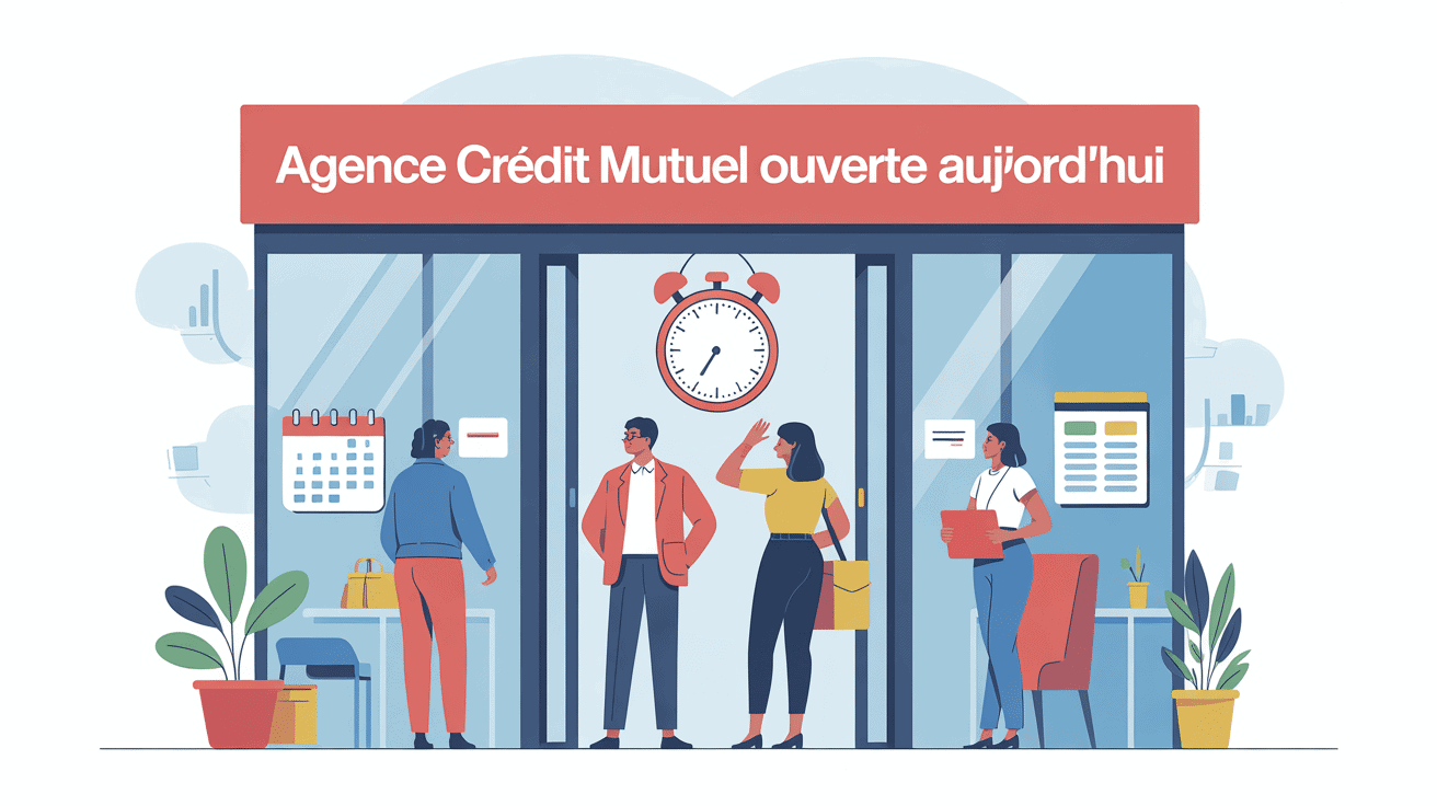 illustration agence crédit mutuel ouvert aujourd hui avec calendrier et horloge