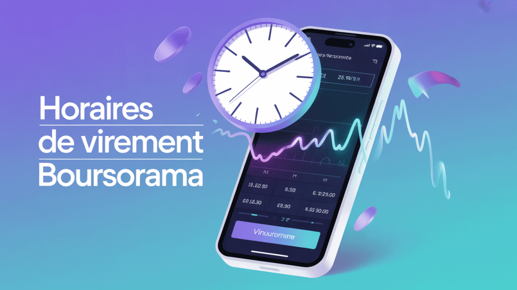 Heure réception virement Boursorama forum, horloge et smartphone, ambiance moderne