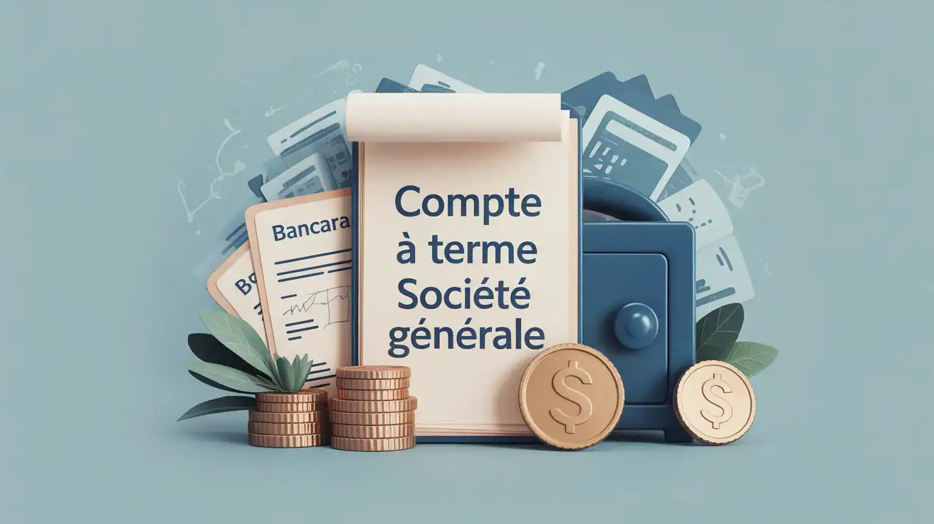 Illustration compte à terme Société Générale avec pièces et coffre-fort