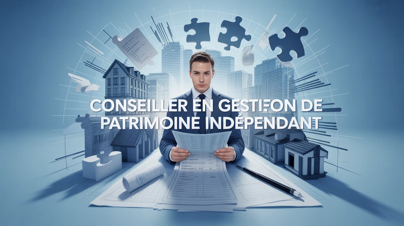 Illustration conseiller en gestion de patrimoine indépendant avec documents et graphiques