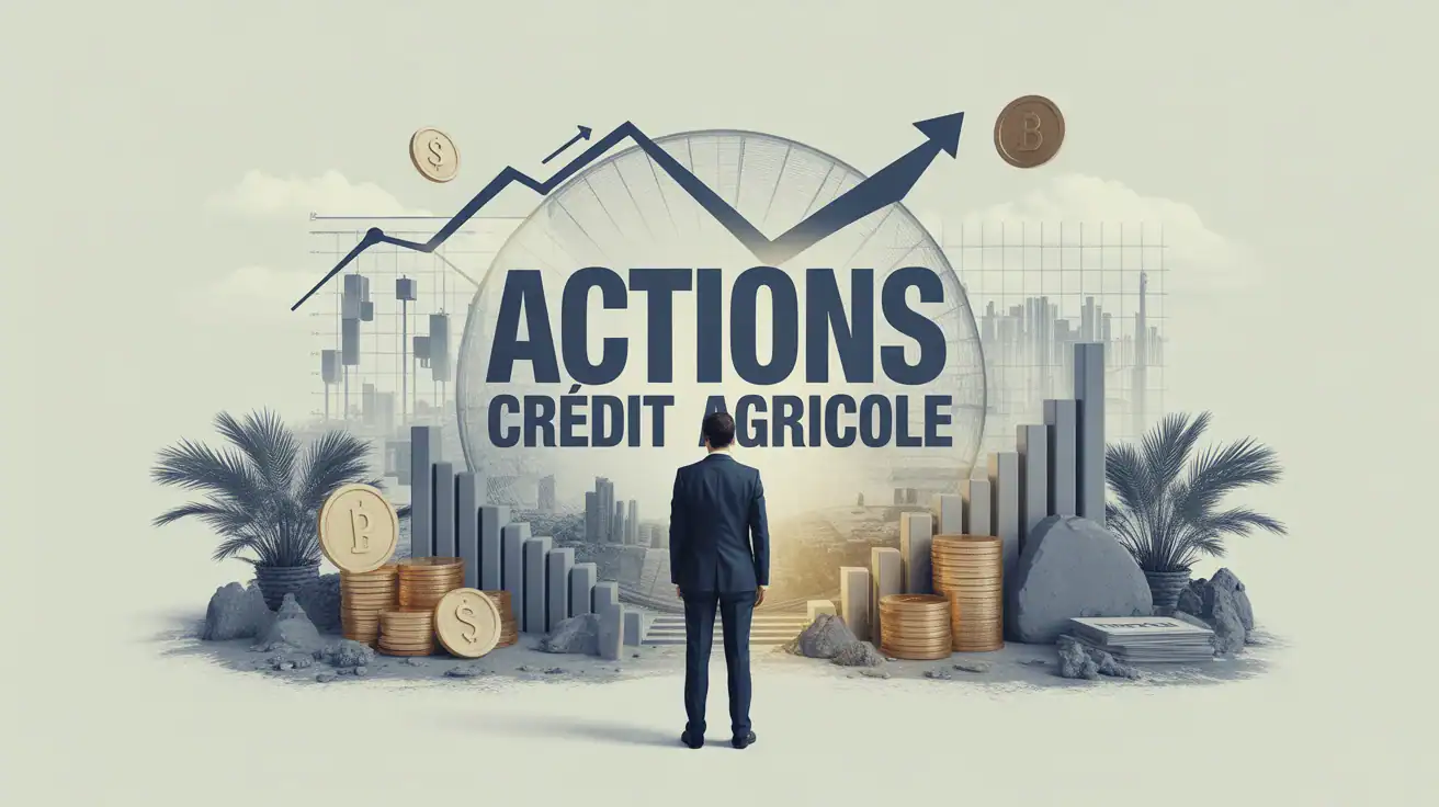 Investisseur avec graphiques et pièces pour actions Crédit Agricole