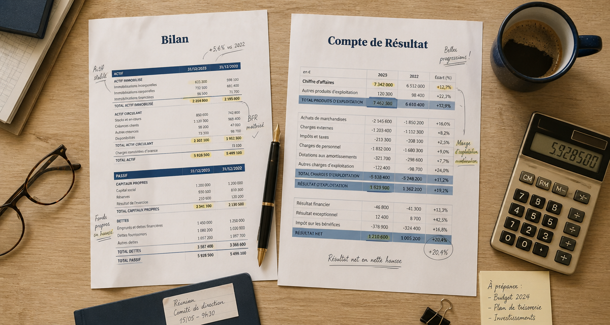 compte de résultat et bilan sur bureau