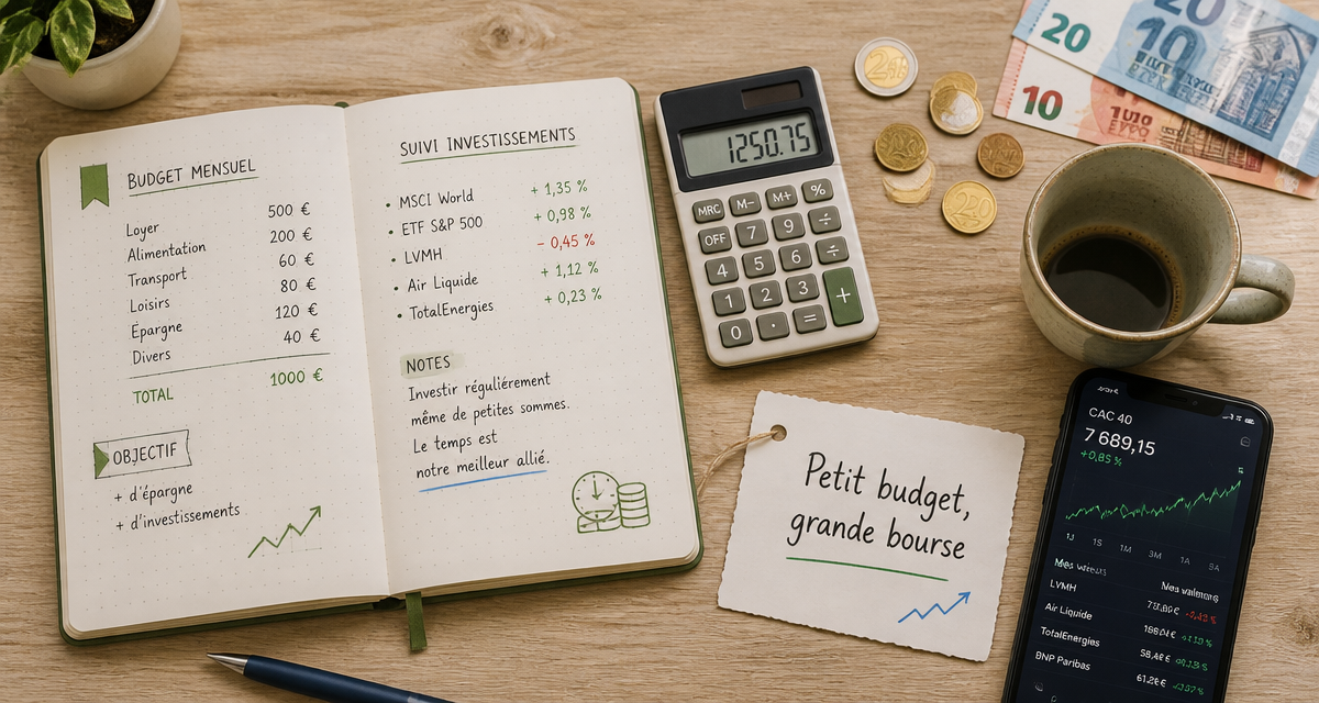 investir en bourse petit budget carnet calculatrice euros
