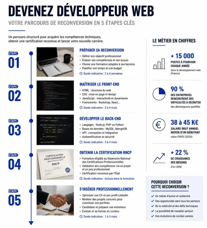 Parcours de formation à distance développeur web : étapes de la reconversion professionnelle
