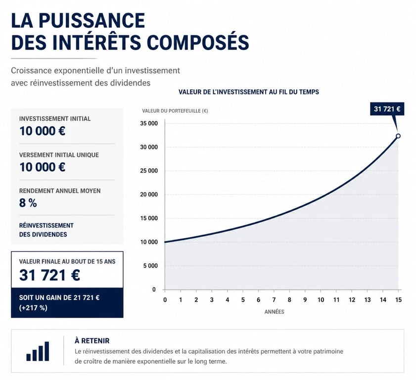 Graphique illustrant l'évolution du rendement d'un Plan d'Épargne en Actions (PEA) sur le long terme