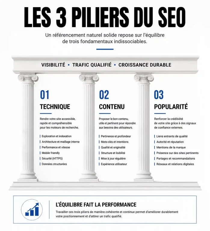 Les trois piliers du SEO pour débutant : technique, contenu et popularité