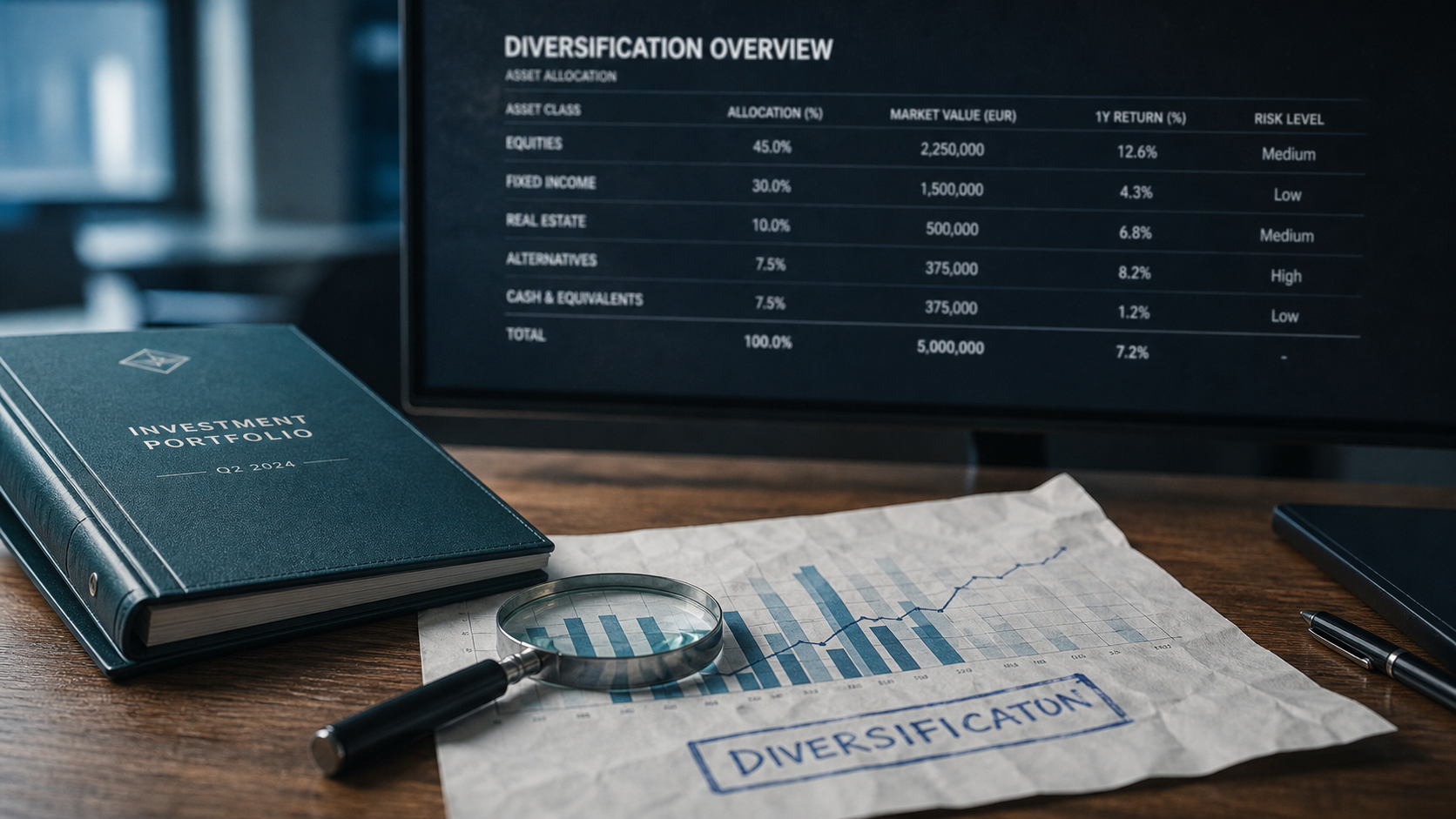 Gestion de fonds : diversification et garanties AMF, loupe sur graphique